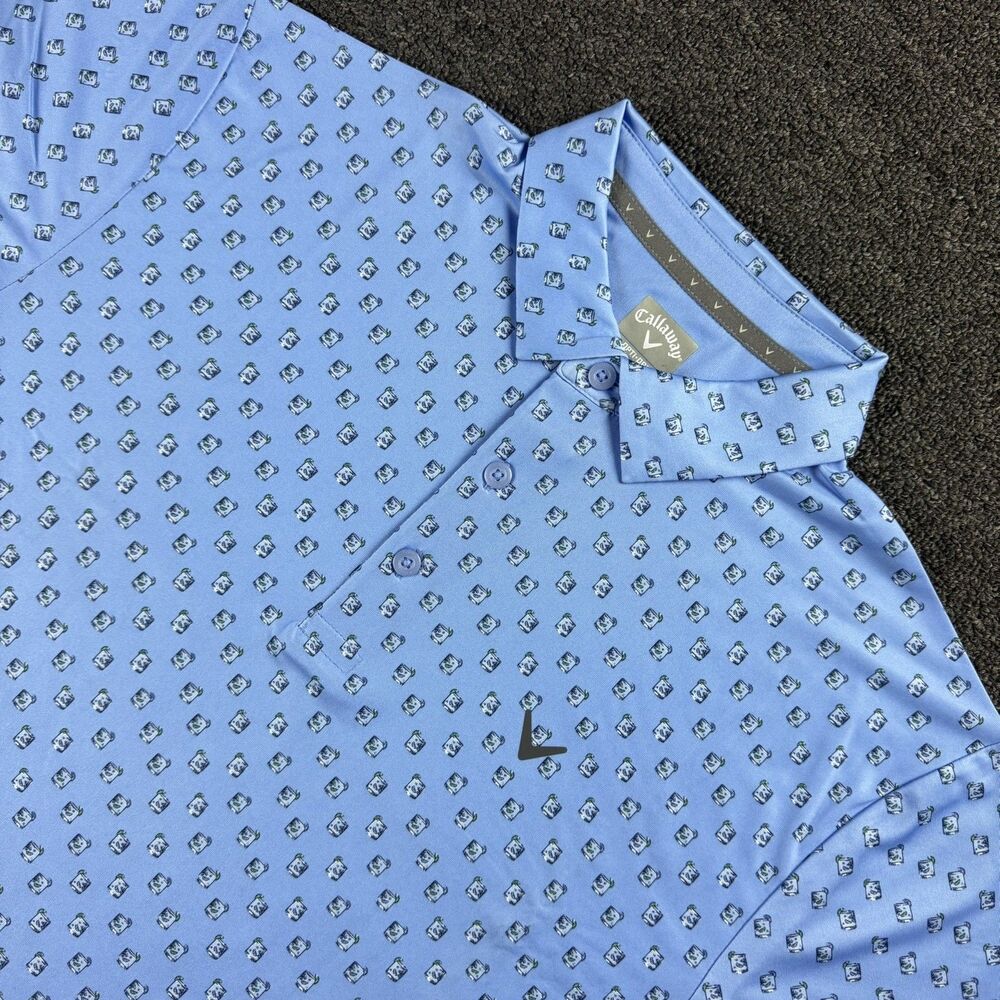Callaway Mens Opti-Dri Golf Polo Shirt Blue Cocktail Mojito Print Size Medium